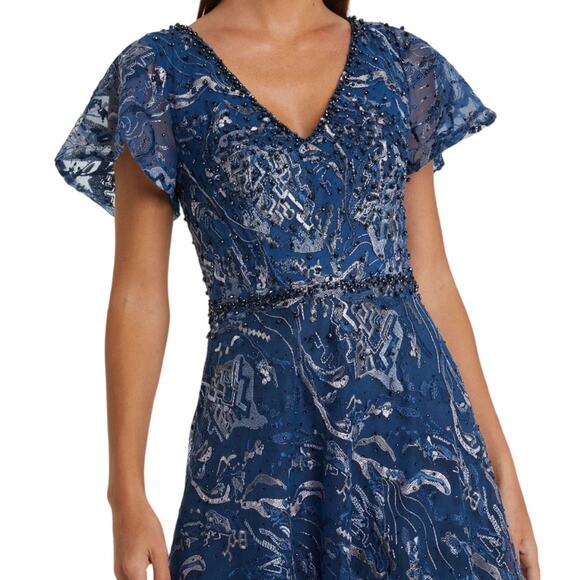 Mac Duggal Navy Embellished Illusion Butterfly Sleeve A-Line Gown Women’s Sz 8 - Picture 3 of 10